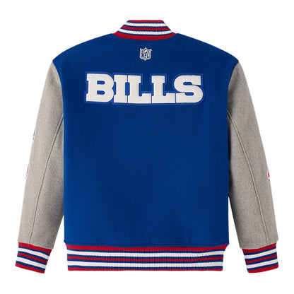 Buffalo Bills OVO Insulated Varsity Jacket In Blue - Back View