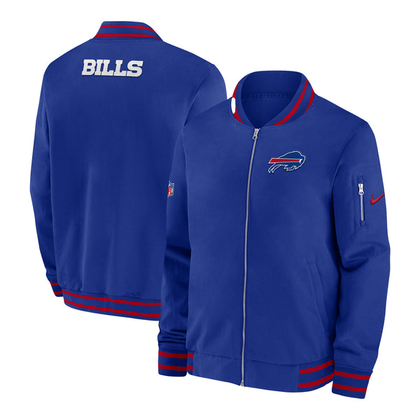 Nike Buffalo Sideline Bills Coach Bomber Jacket In Blue - Front View