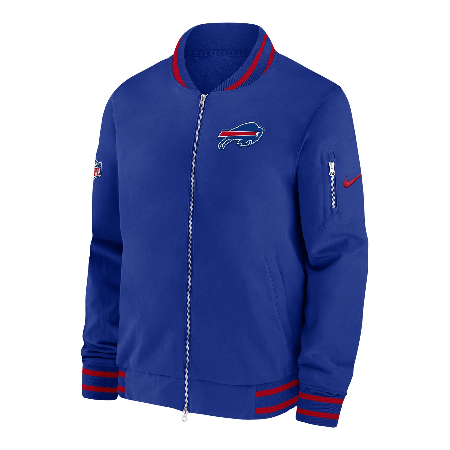 Nike Buffalo Sideline Bills Coach Bomber Jacket In Blue - Front View