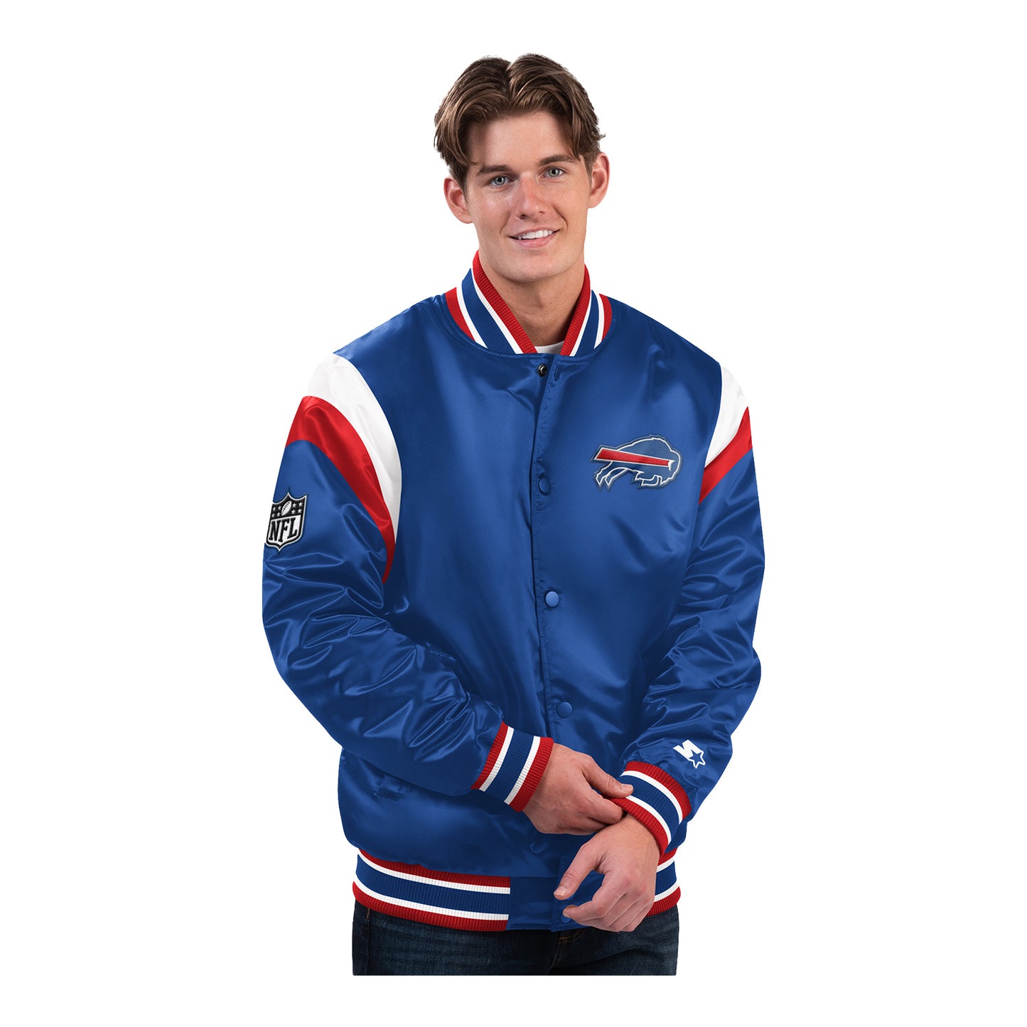 Starter Buffalo Bills Shut Out Varsity Jacket In Blue - Front View