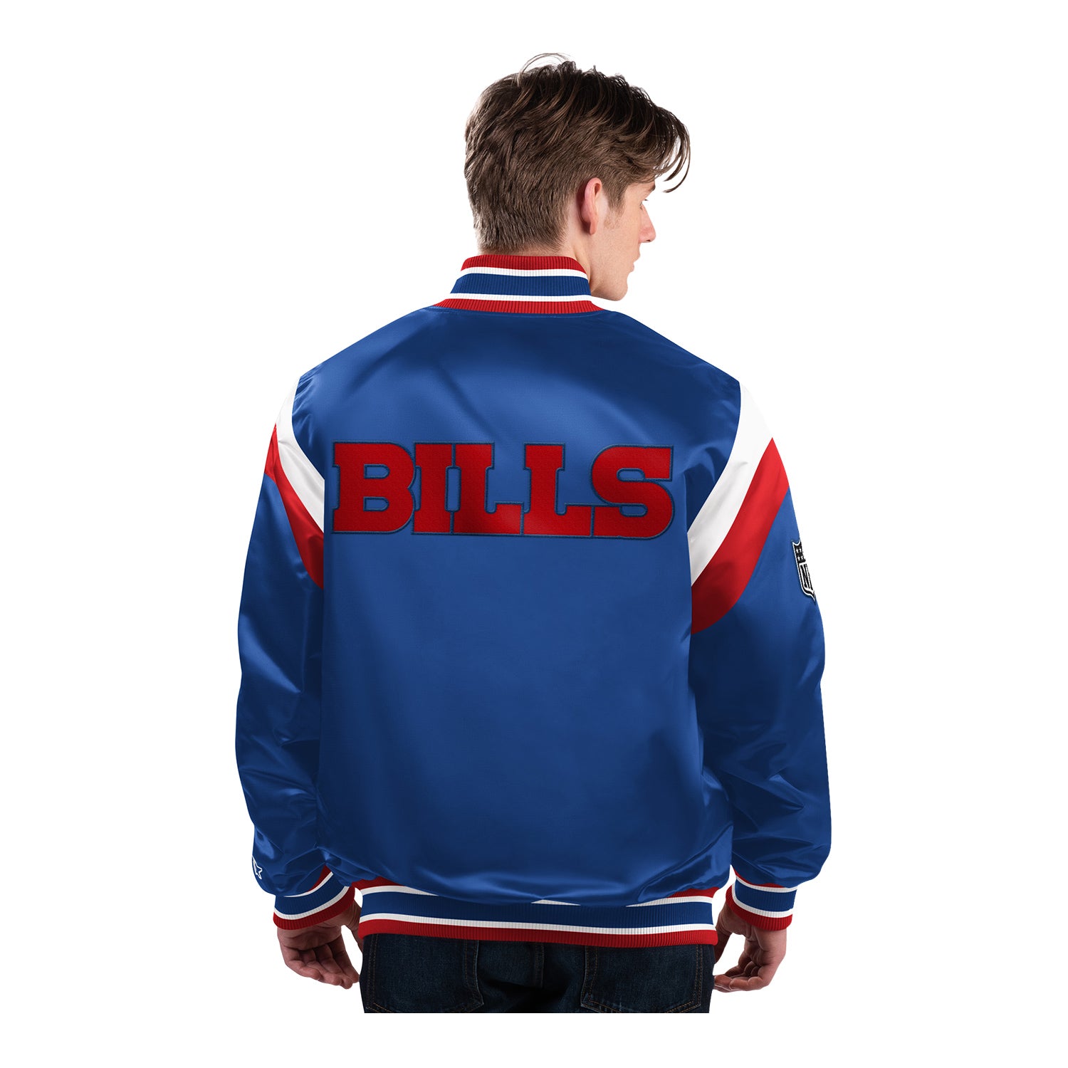 Starter Buffalo Bills Shut Out Varsity Jacket In Blue - Back View