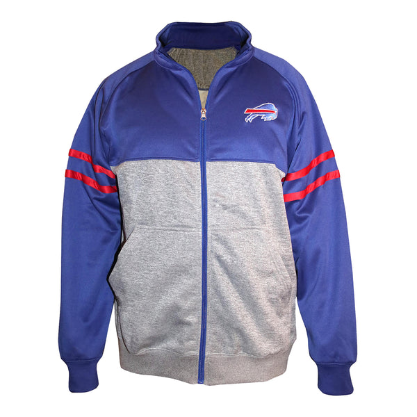 Big & Tall Bills Team Wordmark Full Zip Jacket In Blue & Grey - Front View