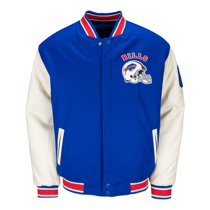 JH Design Buffalo Bills Helmet Reversible Button-Up Jacket In Blue - Front View