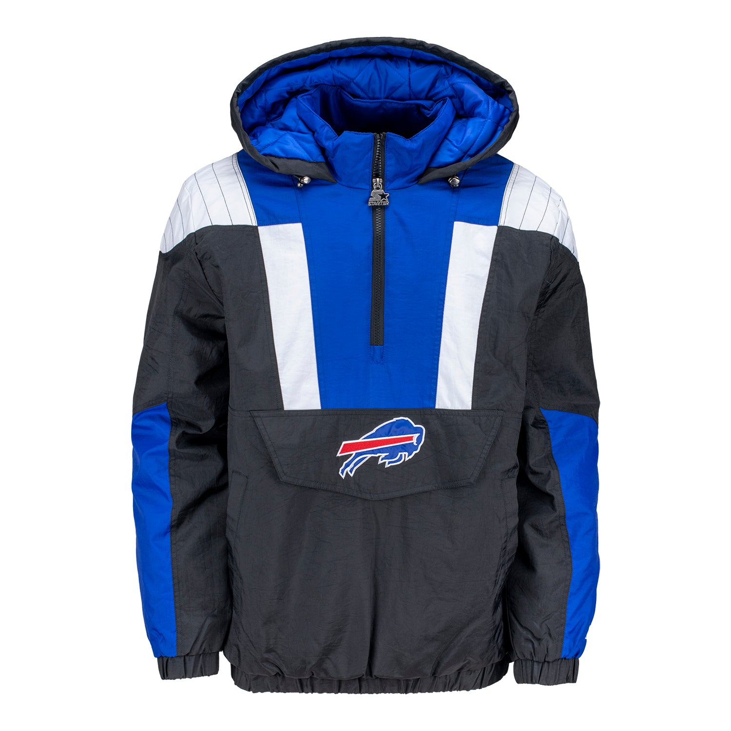 Starter Bills Mafia 1/2 Zip Pullover In Black, Blue & White - Front View