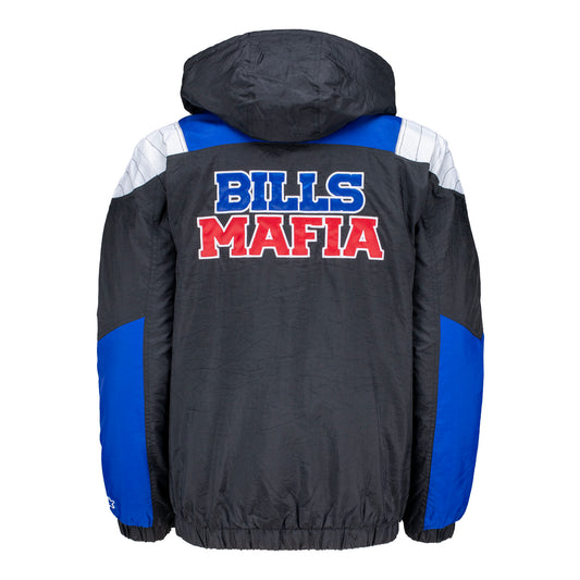 Starter Bills Mafia 1/2 Zip Pullover In Black, Blue & White - Back View