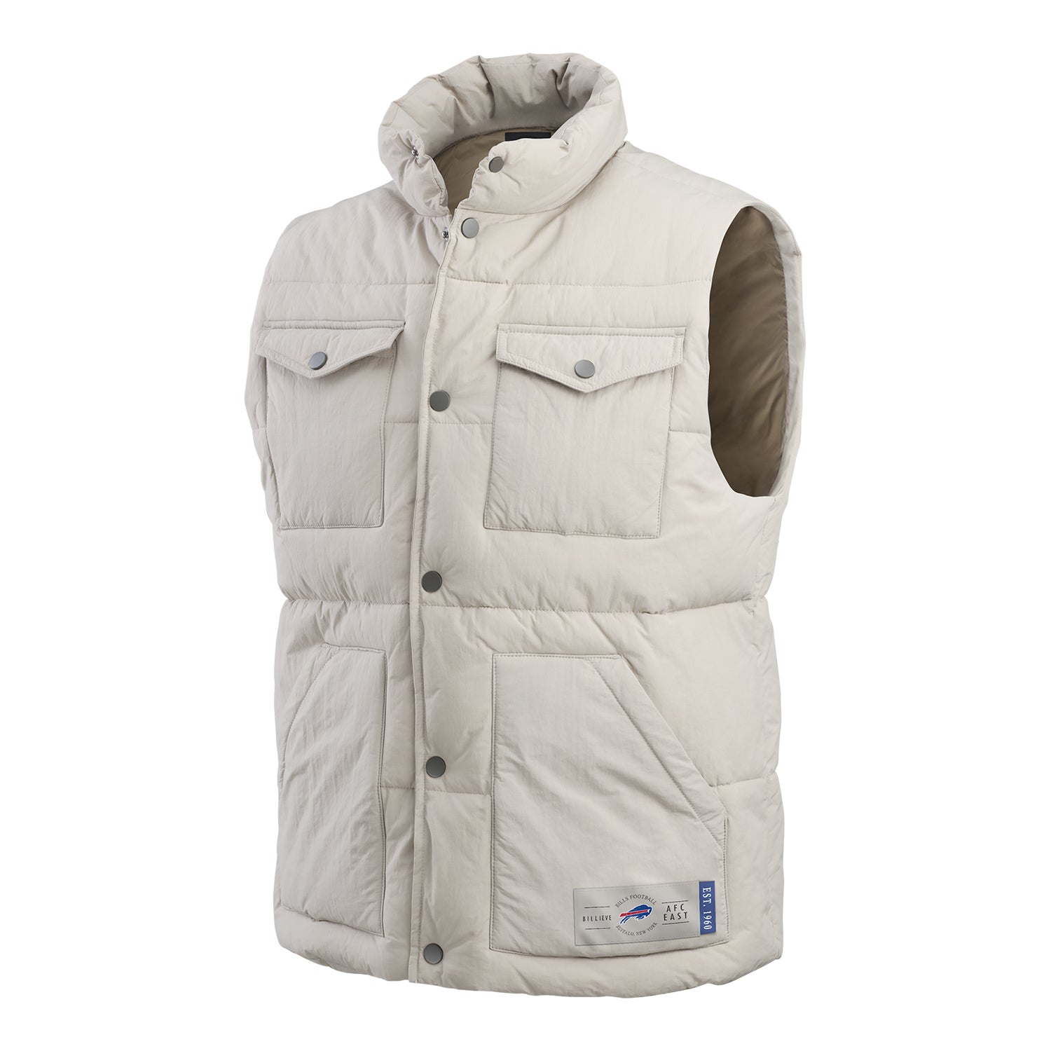 Buffalo Bills Cargo Puffer Vest by Darius Rucker In White - Front View