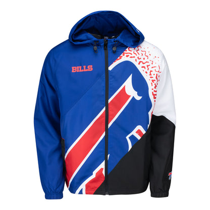 New Era Bills Color Block Logo Full Zip Wind Breaker In Blue - Front View