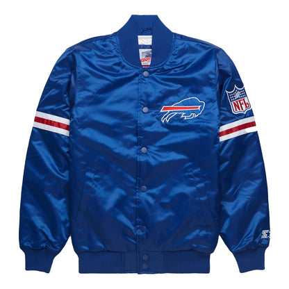 Buffalo Bills Legacy Patch Satin Snap Jacket In Blue - Front View