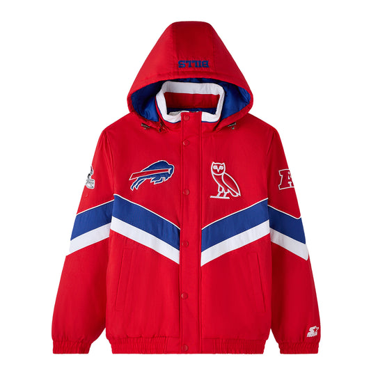 Buffalo Bills OVO x NFL Starter Full Zip Jacket In Red - Front View