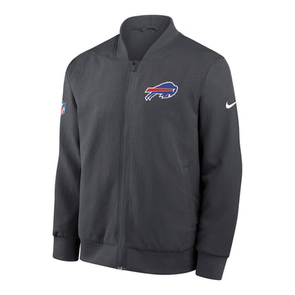 Buffalo Bills Nike 2025 Sideline Bomber Jacket In Grey - Front View