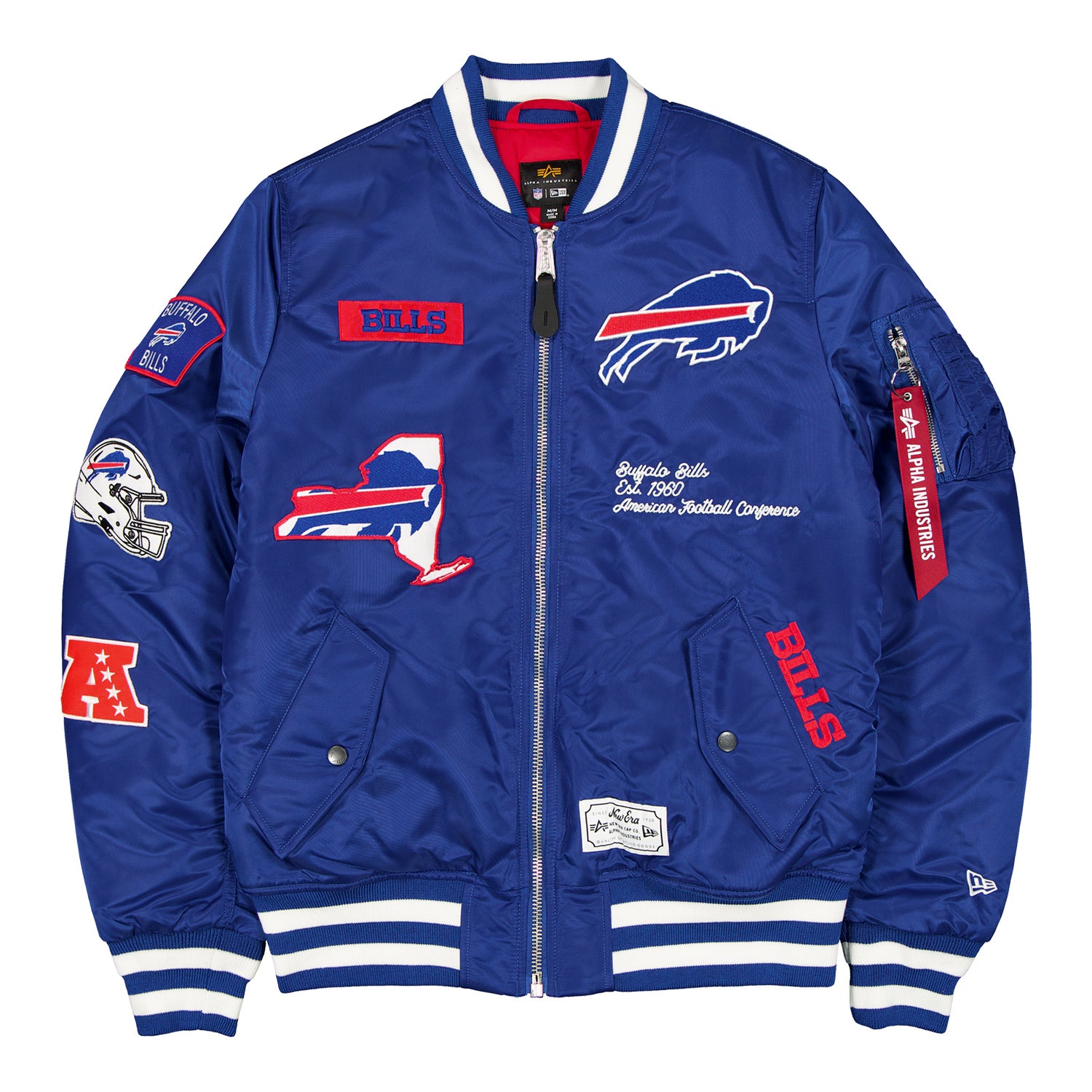 Buffalo Bills New Era Alpha Bomber Full Zip Jacket In Blue - Front View