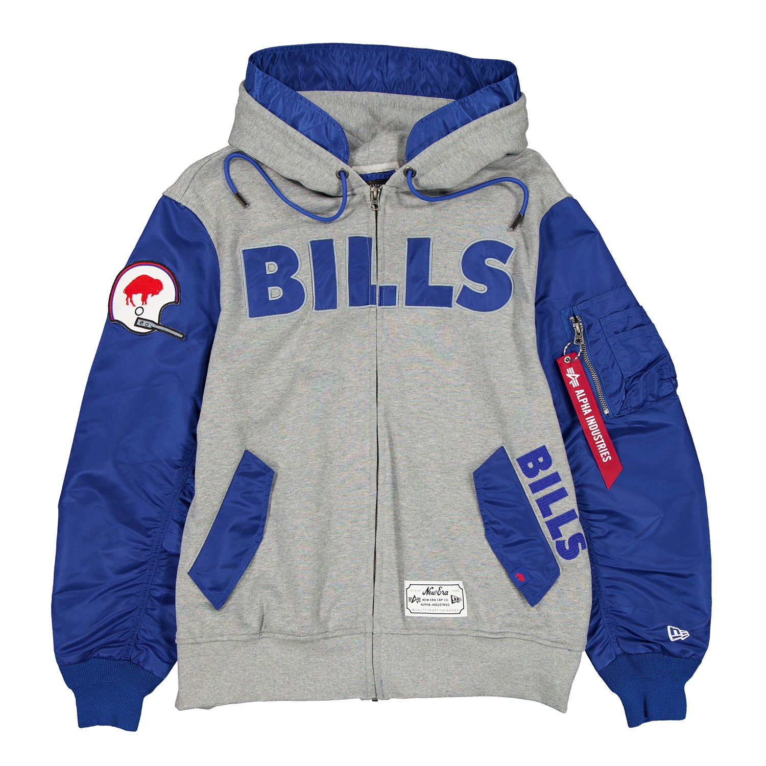 Buffalo Bills New Era Alpha Hooded Jacket In Grey & Blue - Front View