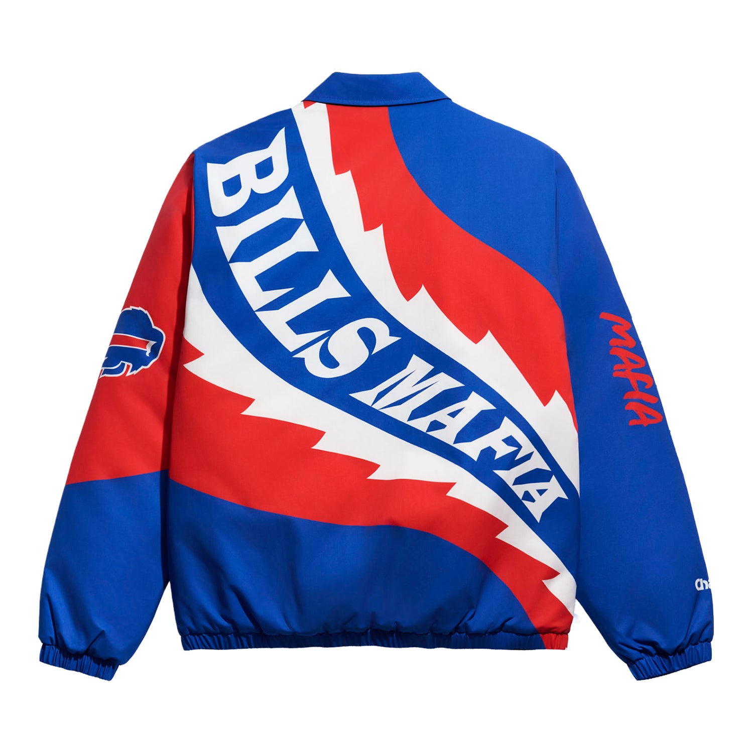 Buffalo Bills Chalkline Bills Mafia Saw Blade Puffer Jacket In Blue & Red - Back View