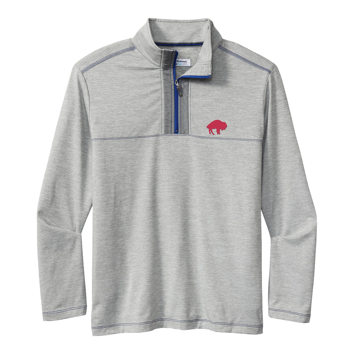 Buffalo Bills Tommy Bahama High Score 1/2 Zip Pullover In Grey - Front View