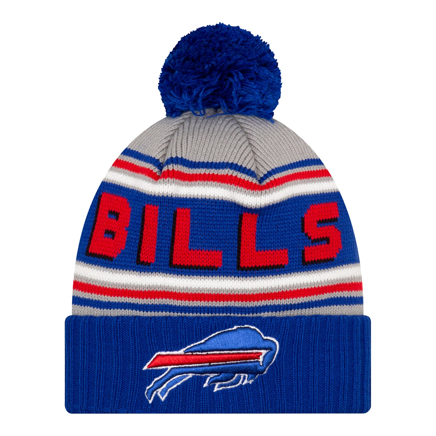 New Era Bills Knit Hat with Cuff In Blue, Grey, Red & White - Front View