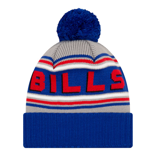 New Era Bills Knit Hat with Cuff In Blue, Grey, Red & White - Back View