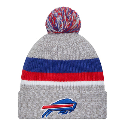 New Era Bills Heathered Pom Knit Hat In Grey - Front View