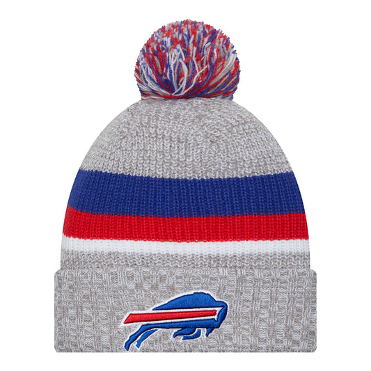 New Era Bills Heathered Pom Knit Hat In Grey - Front View