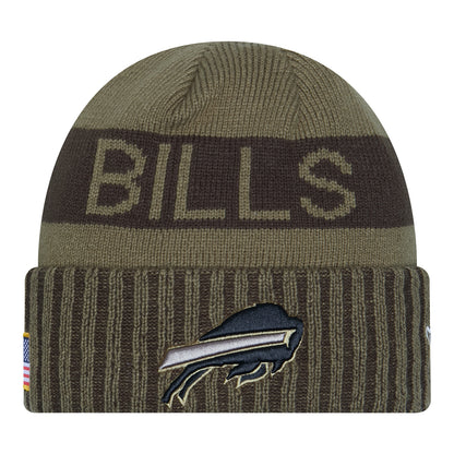 Bills New Era 2025 Salute to Service Knit Hat In Green - Front View