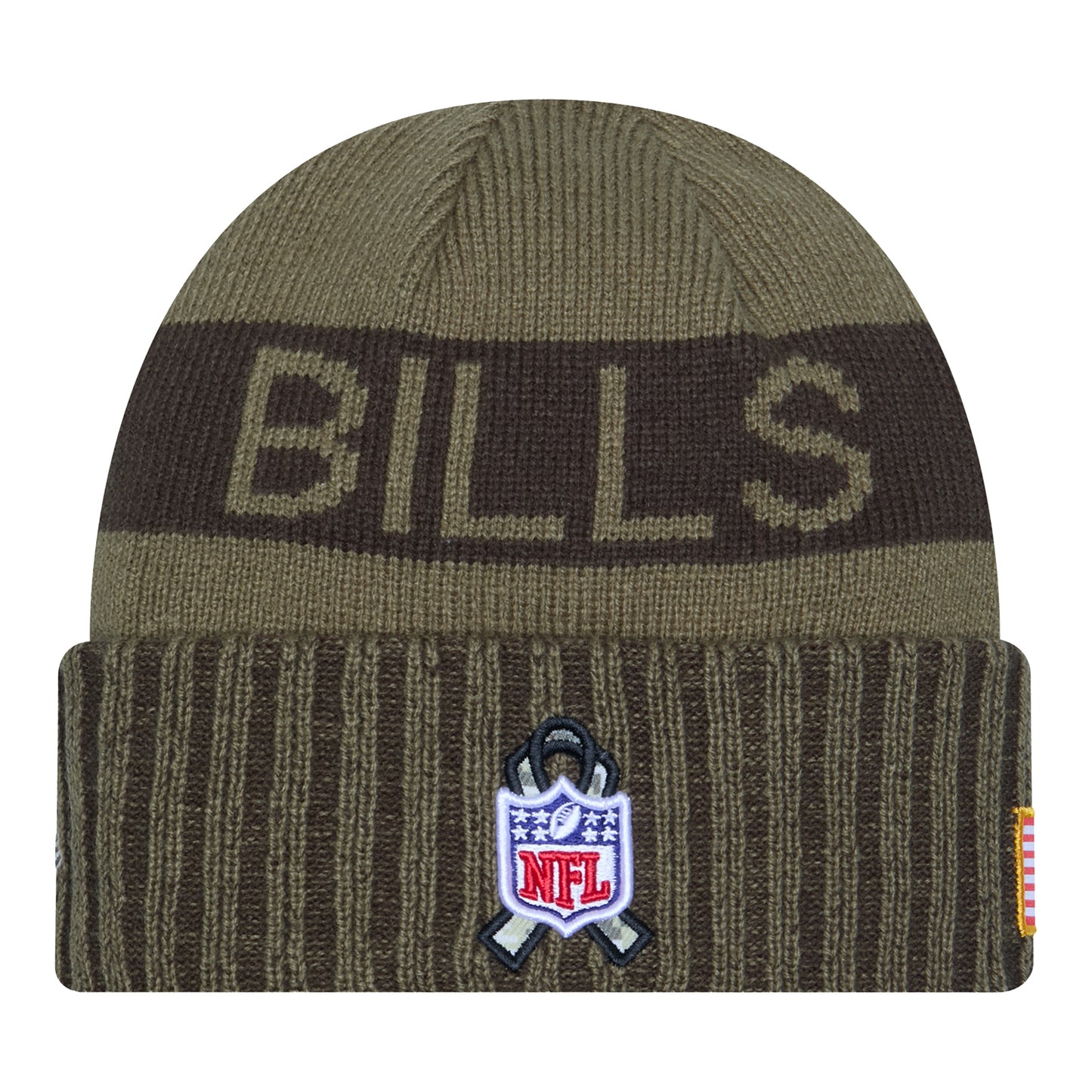 Bills New Era 2025 Salute to Service Knit Hat In Green - Back View