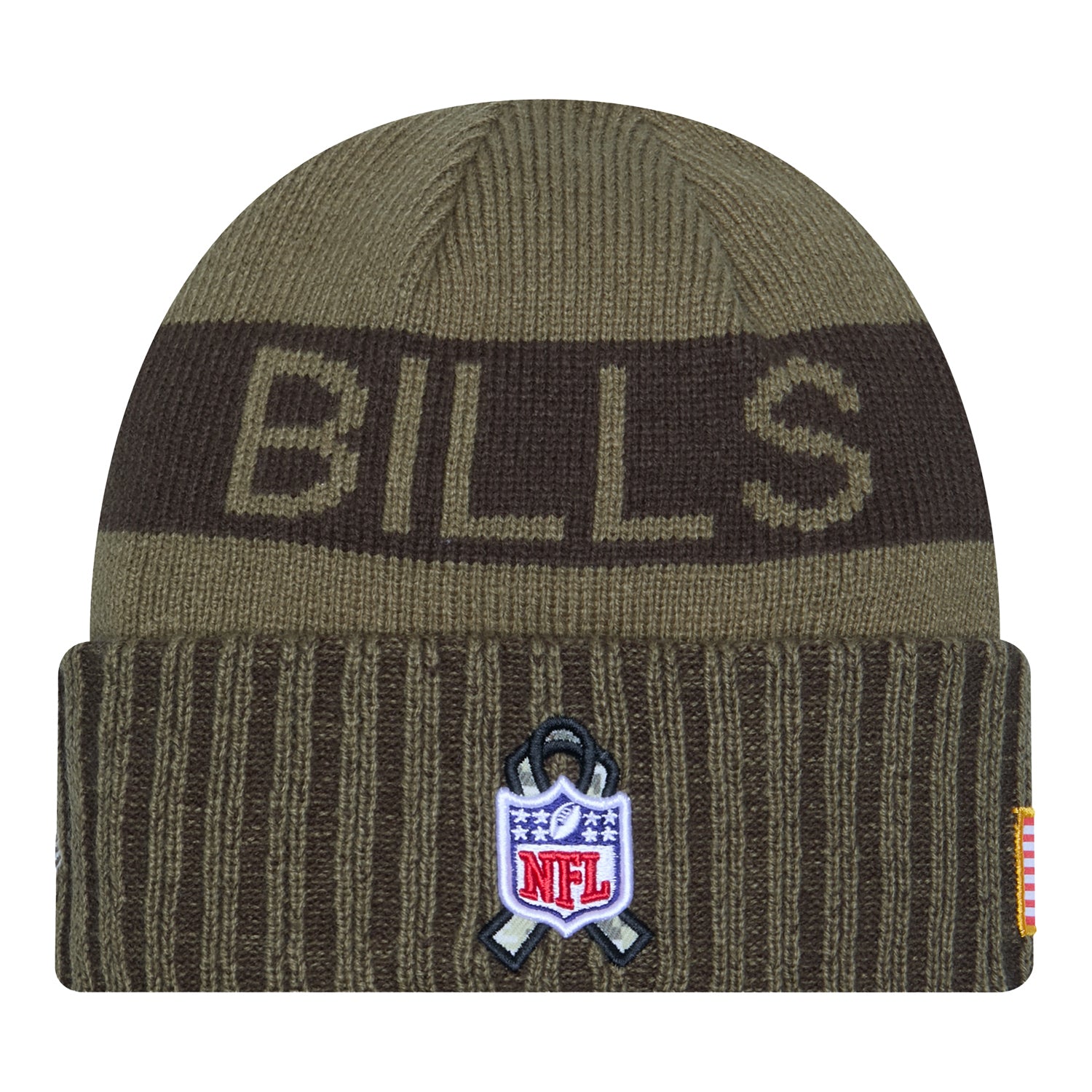 Bills New Era 2025 Salute to Service Knit Hat In Green - Back View