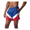 FOCO Buffalo Bills Colorblock Swim Trunks In Blue, Red & White - Front View On Model