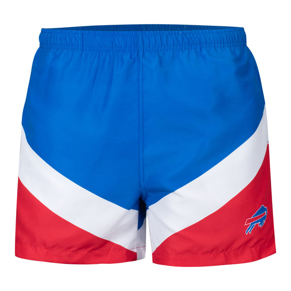 FOCO Buffalo Bills Colorblock Swim Trunks In Blue, Red & White - Front View