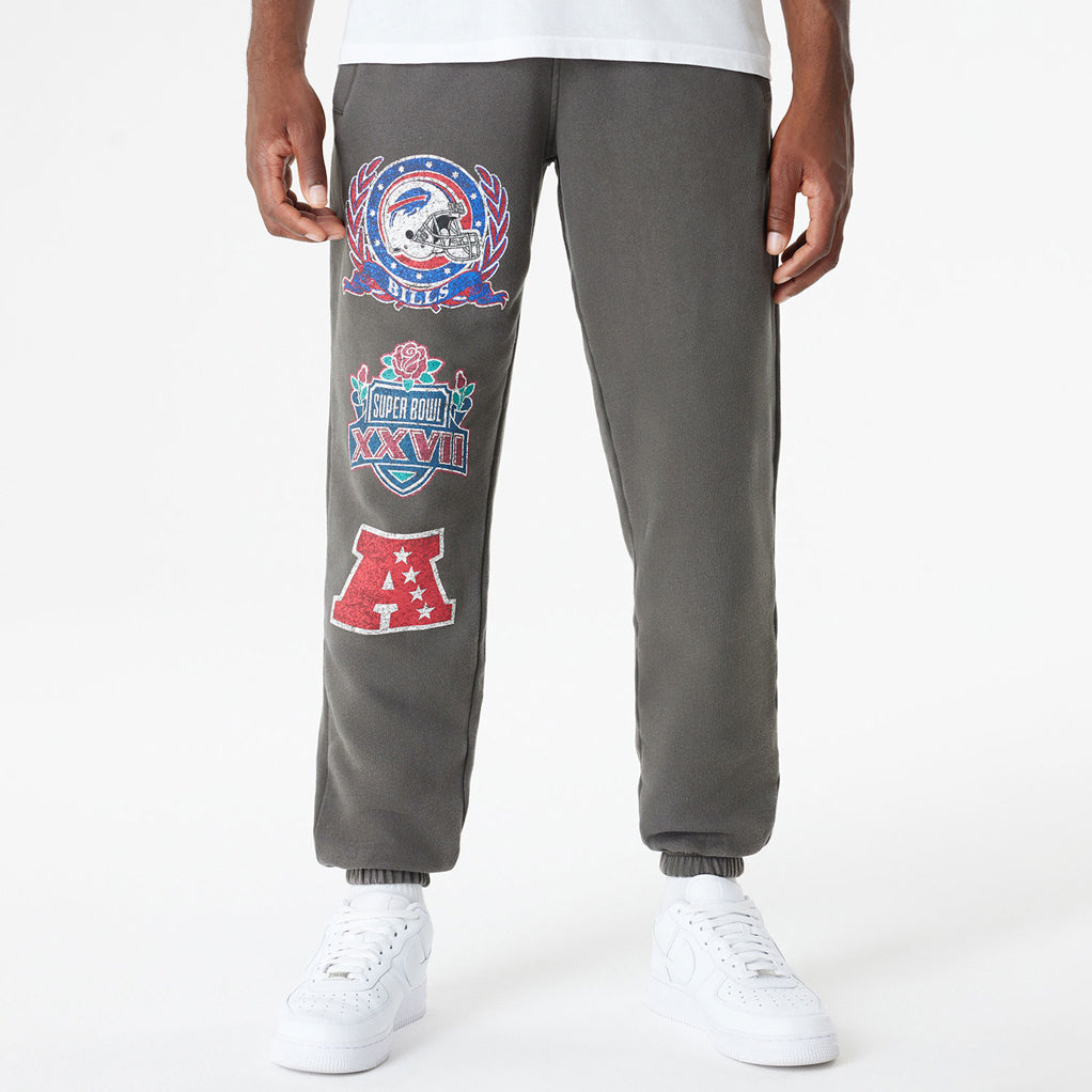 New Era Bills Crest Oversized Sweatpants In Grey - Front View