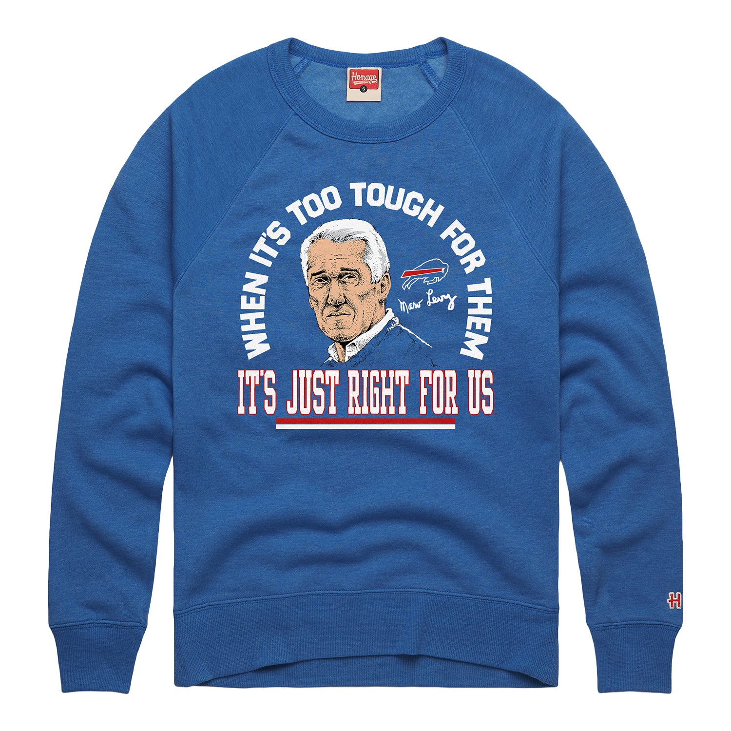Buffalo Bills Homage Marv Too Tough Crewneck In Blue - Front View