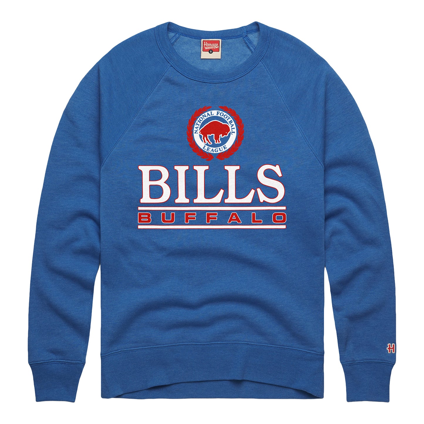 Buffalo Bills Homage Classic Crest Crewneck Sweatshirt In Blue - Front View