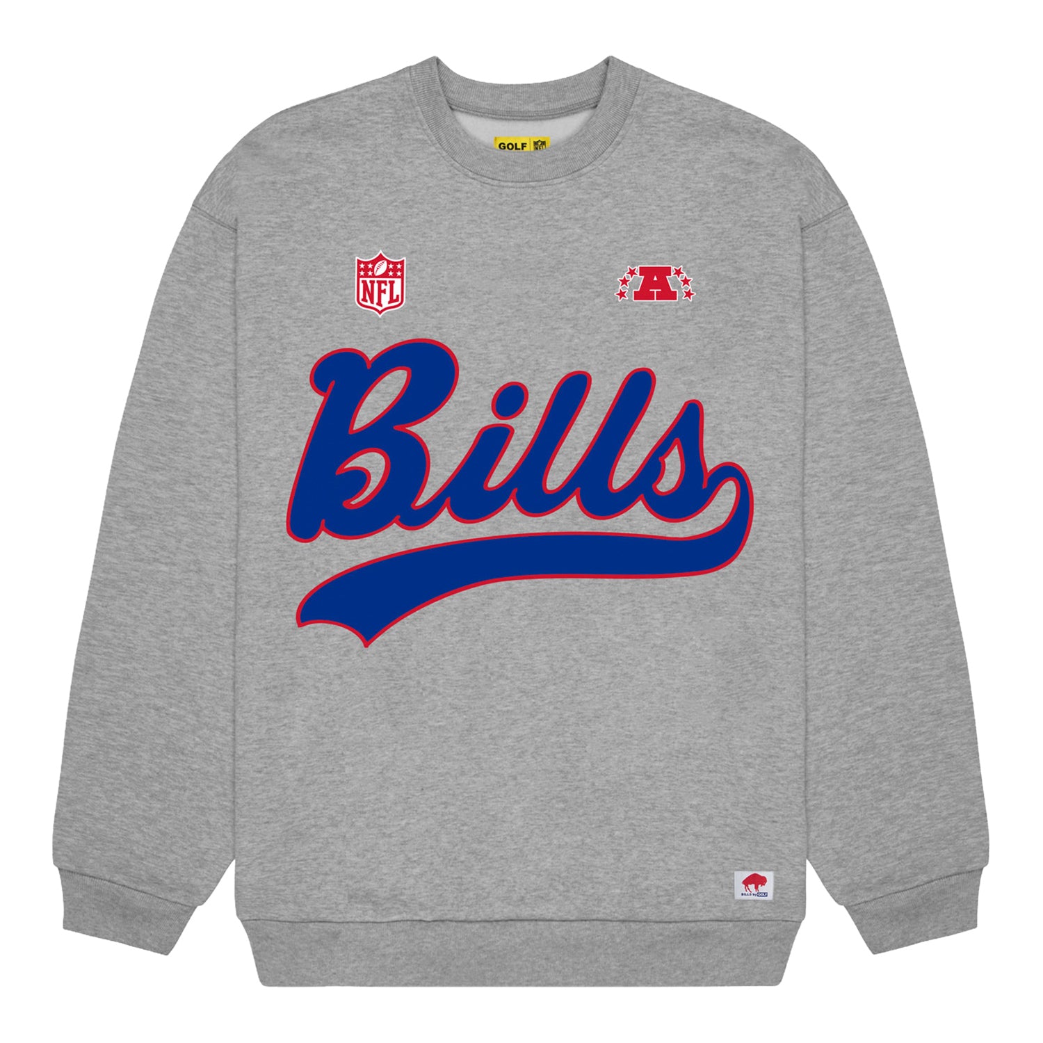 Buffalo Bills GOLF WANG x Bills Throwback Unisex Crewneck Sweatshirt In Grey - Front View