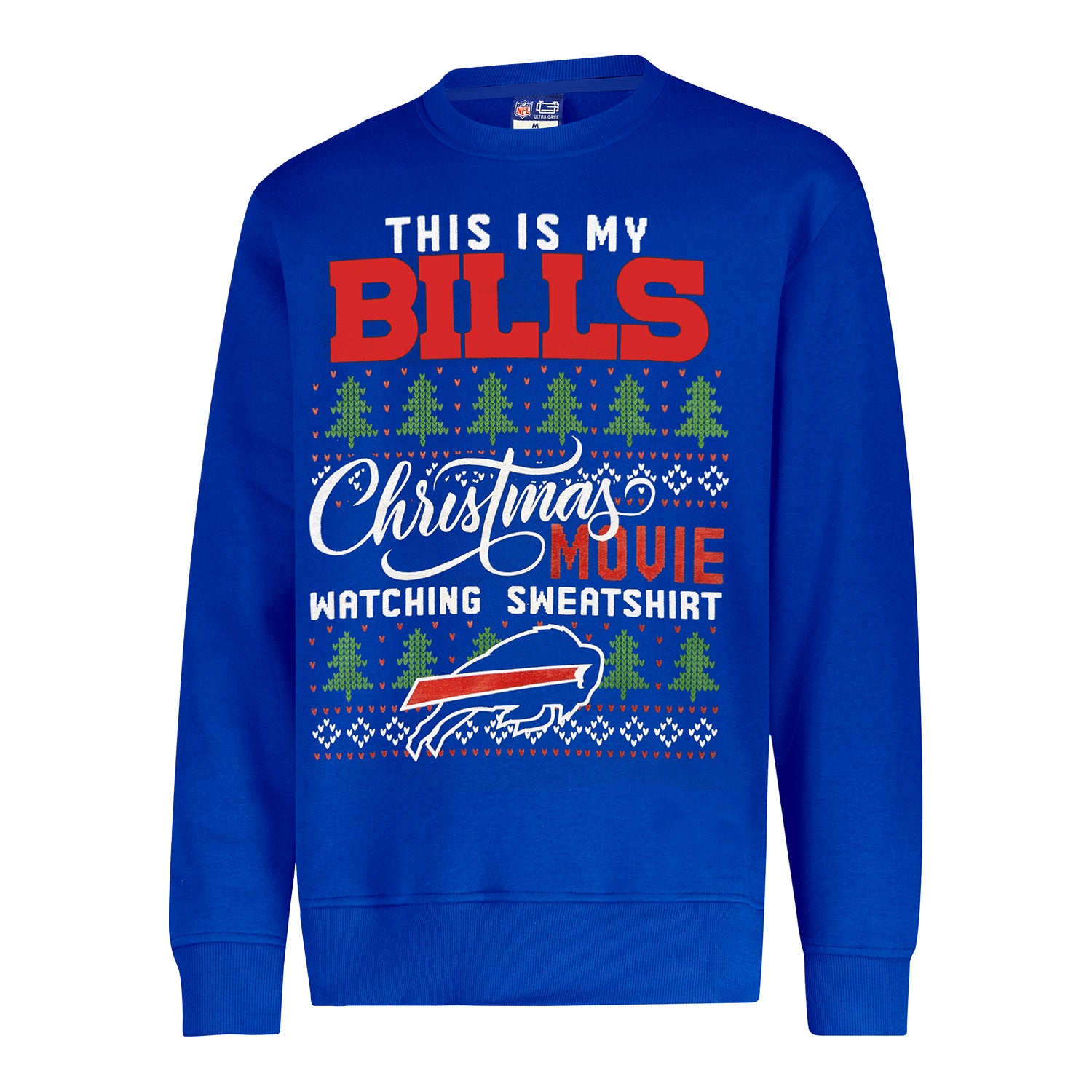 Buffalo Bills Christmas Movie Crewneck Sweatshirt In Blue - Front View