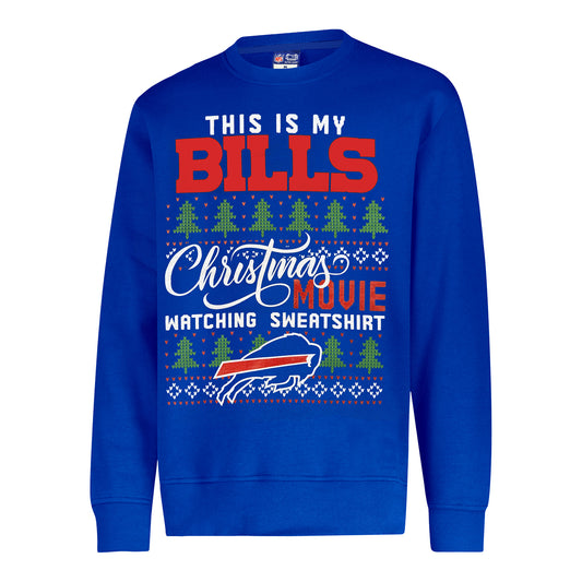 Buffalo Bills Christmas Movie Crewneck Sweatshirt In Blue - Front View