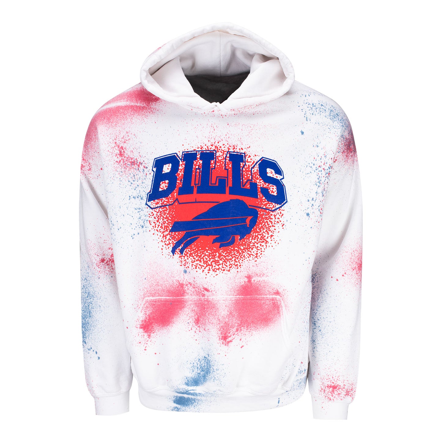 Junk Food Buffalo Bills Unisex Paint Splash Sweatshirt In White, Blue & Red - Front View