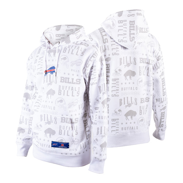 Icer Brands Buffalo Bills All Over Print Sweatshirt In White - Combined Front & Back View