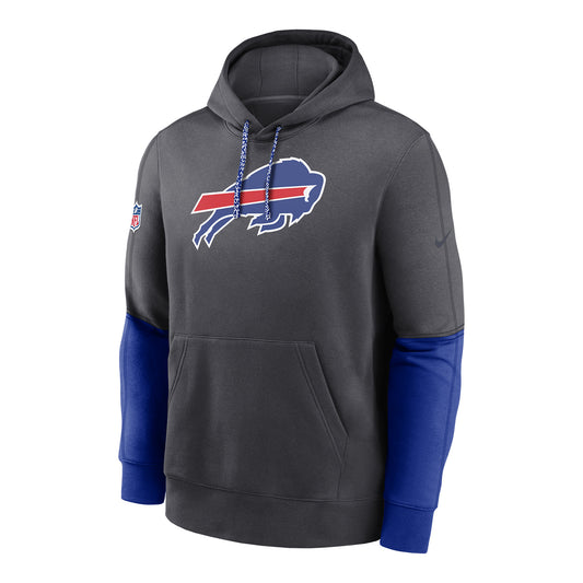 Bills Nike Sideline Team Club Pullover Hoodie - Grey - Front View