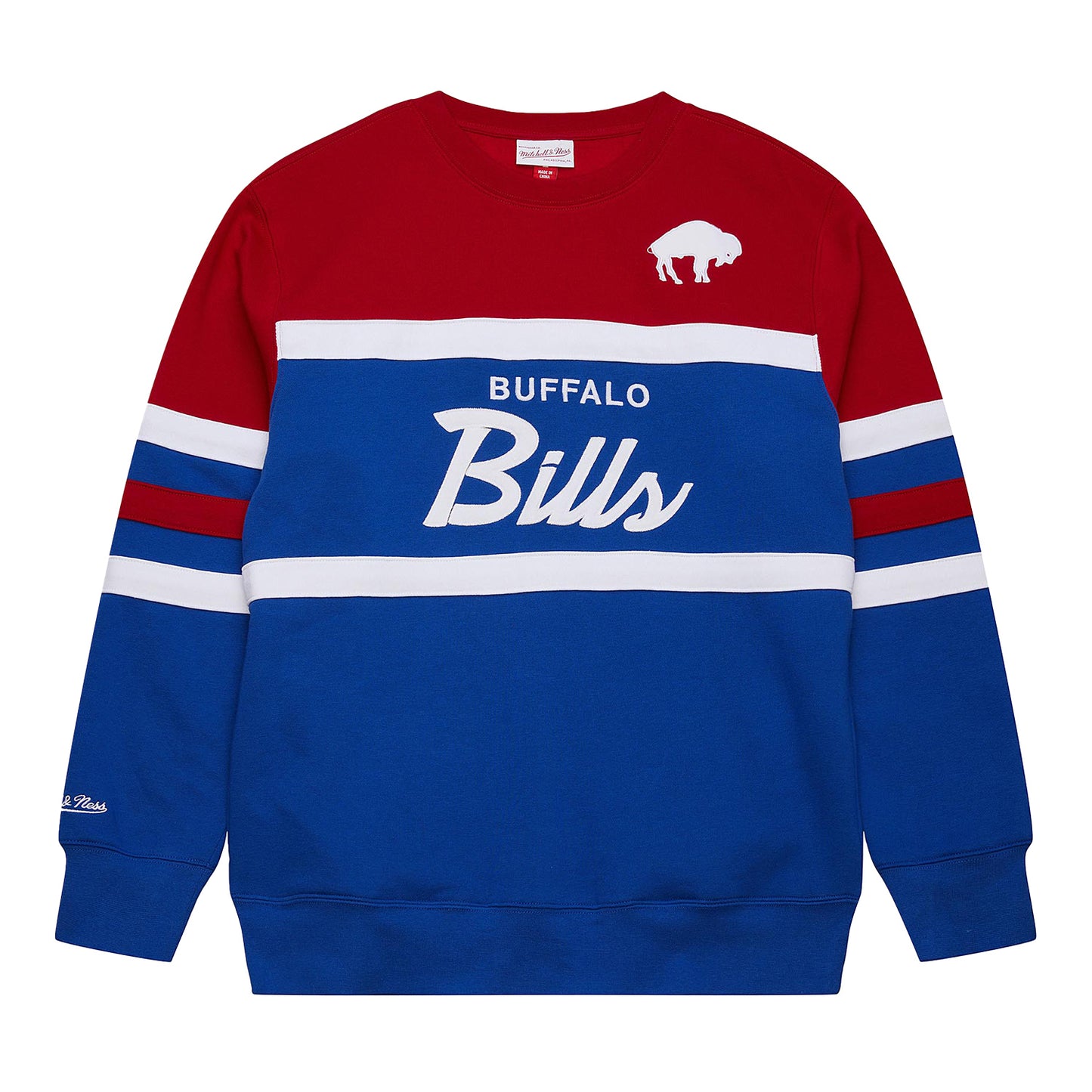 Buffalo Bills Mitchell & Ness Men's Head Coaches Fleece Crewneck In Blue - Front View