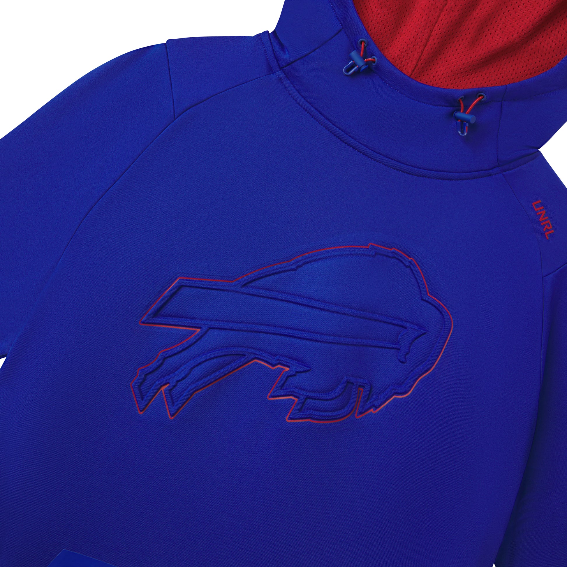 UNRL x Bills Crossover Hoodie II In Blue - Zoom View On Front Graphics