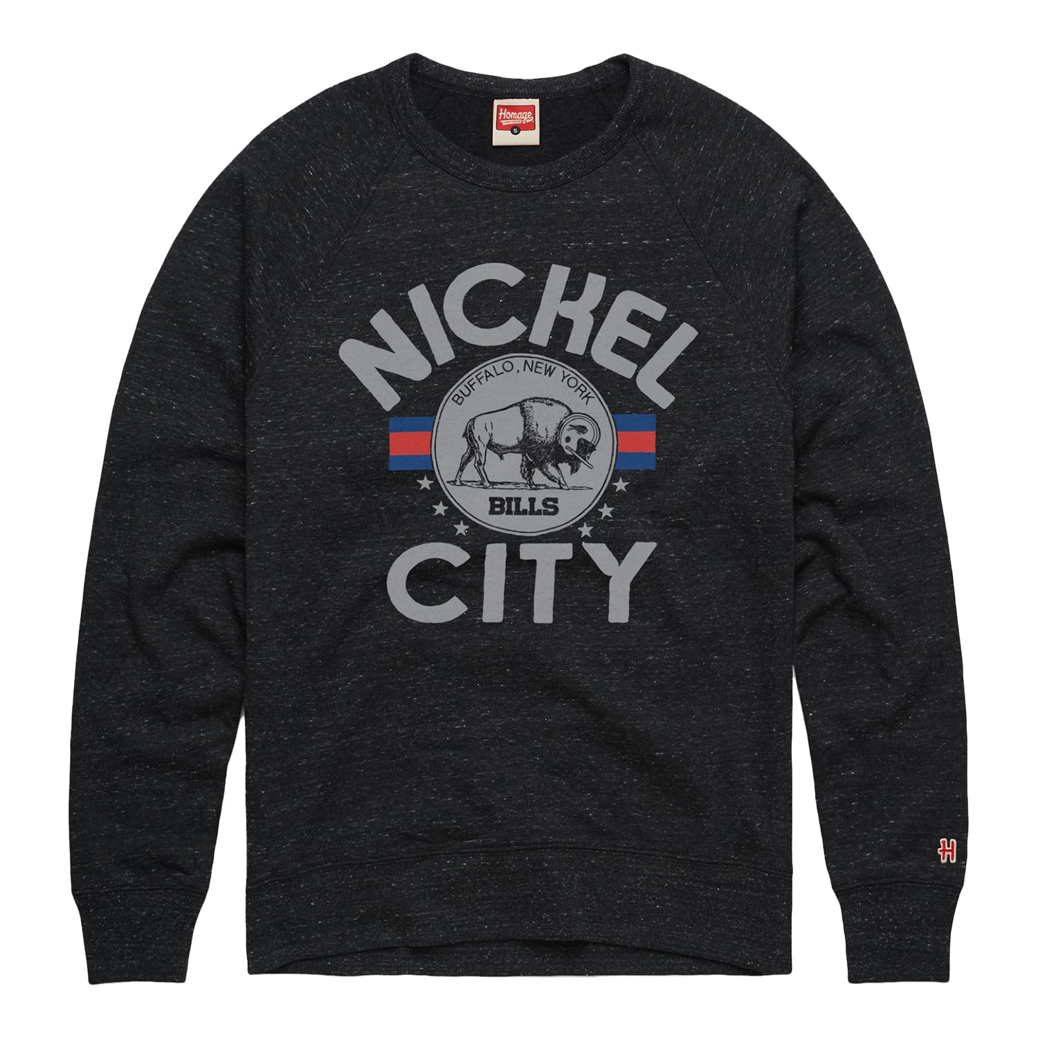 Homage Bills Nickel City Fleece Crewneck Sweatshirt In Black - Front View