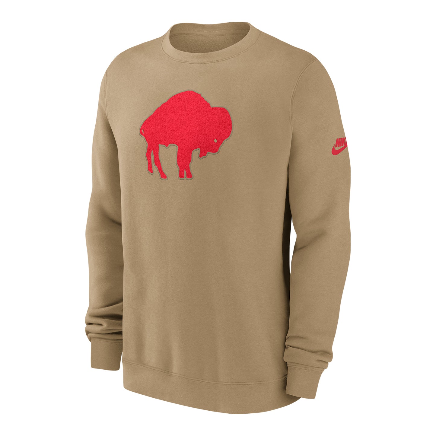 Buffalo Bills Nike Rewind Classic Logo Crew Neck In Tan - Front View