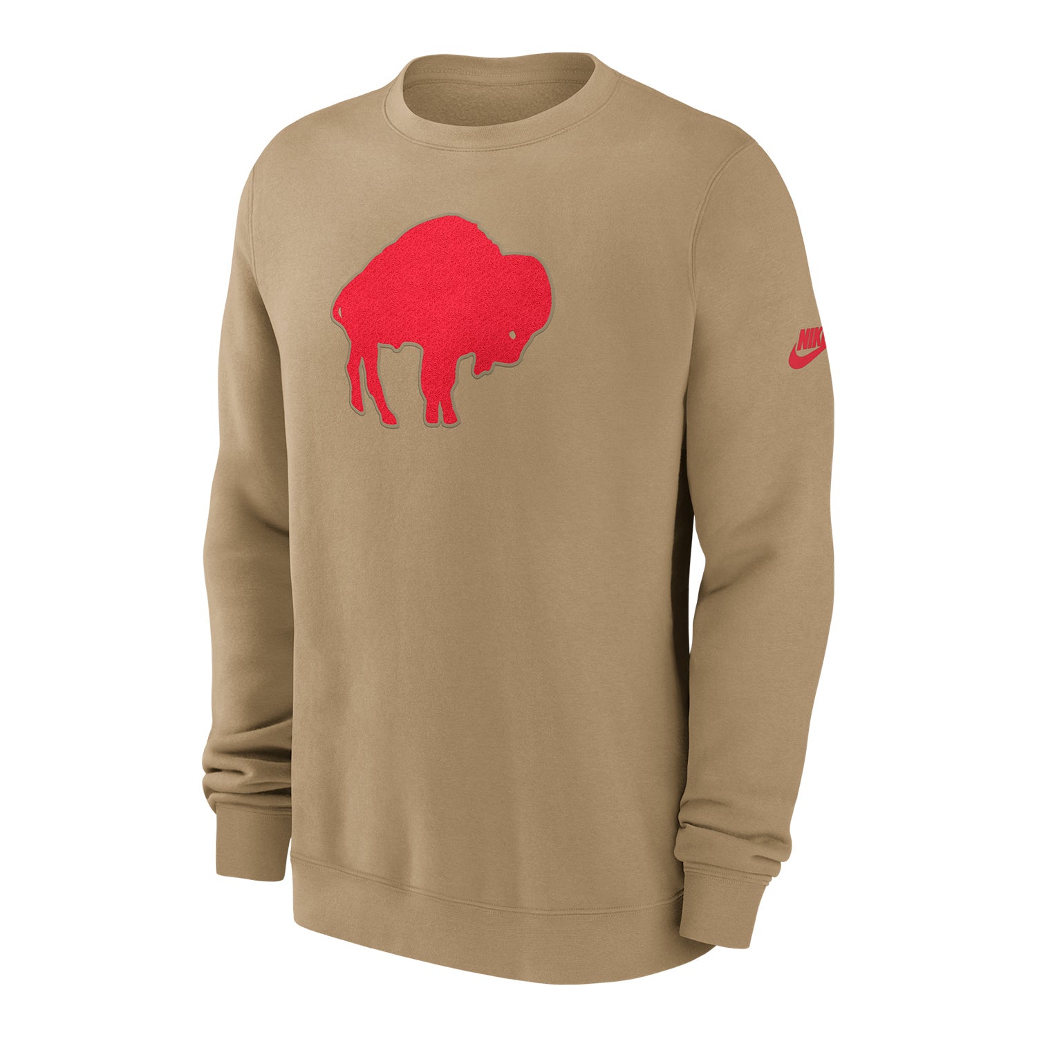 Buffalo Bills Nike Rewind Classic Logo Crew Neck In Tan - Front View