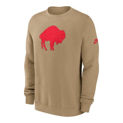 Buffalo Bills Nike Rewind Classic Logo Crew Neck In Tan - Front View