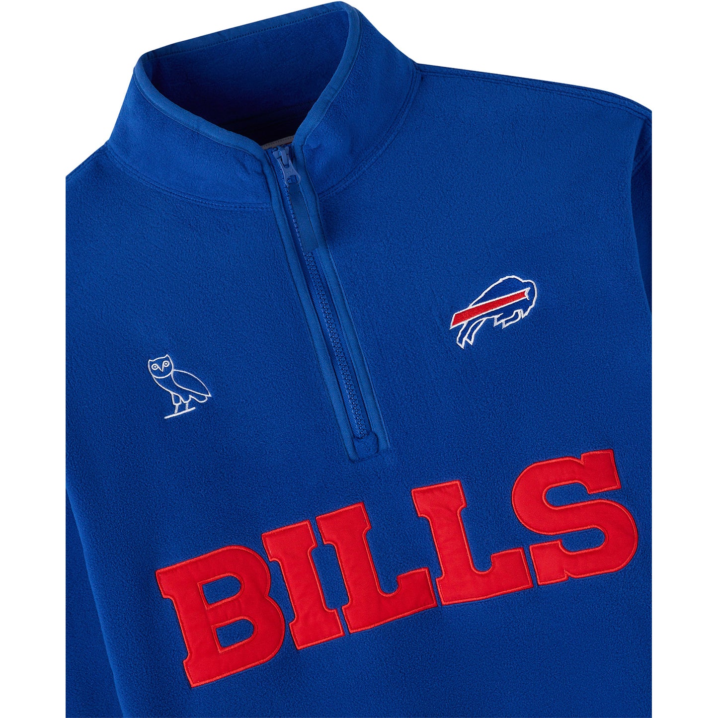 Buffalo Bills OVO x NFL Polartec Polarfleece Mock Neck In Blue - Zoom View On Front Logos