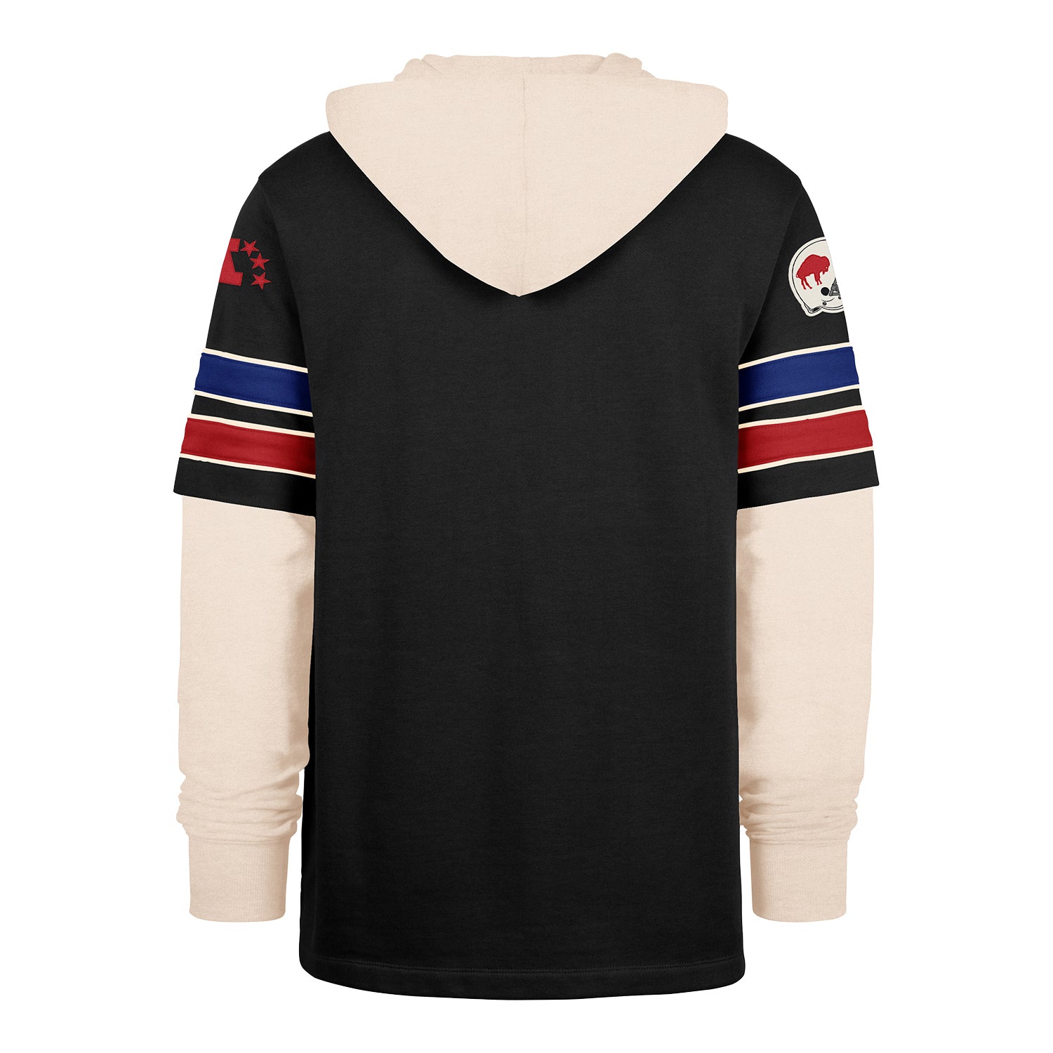 Buffalo Bills '47 Brand Split Zone Pullover Hoodie In Black, Red, Tan & Blue - Back View