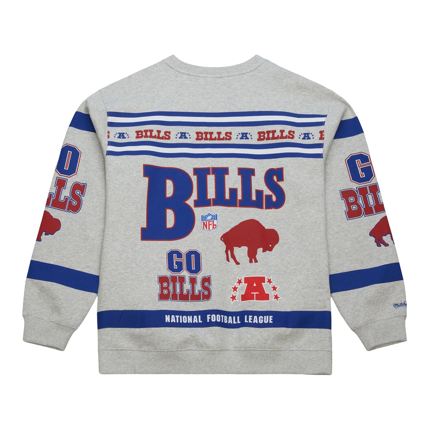 Mitchell & Ness Bills Mafia Large Print Sweater In Grey - Back View