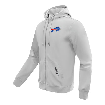 Buffalo Bills Pro Standard Classic Icon Drop Shoulder Full-Zip Sweatshirt In Grey - Angled Front Left View