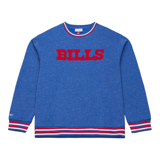 Buffalo Bills Mitchell & Ness Winning Streak Fleece Crew In Blue - Front view