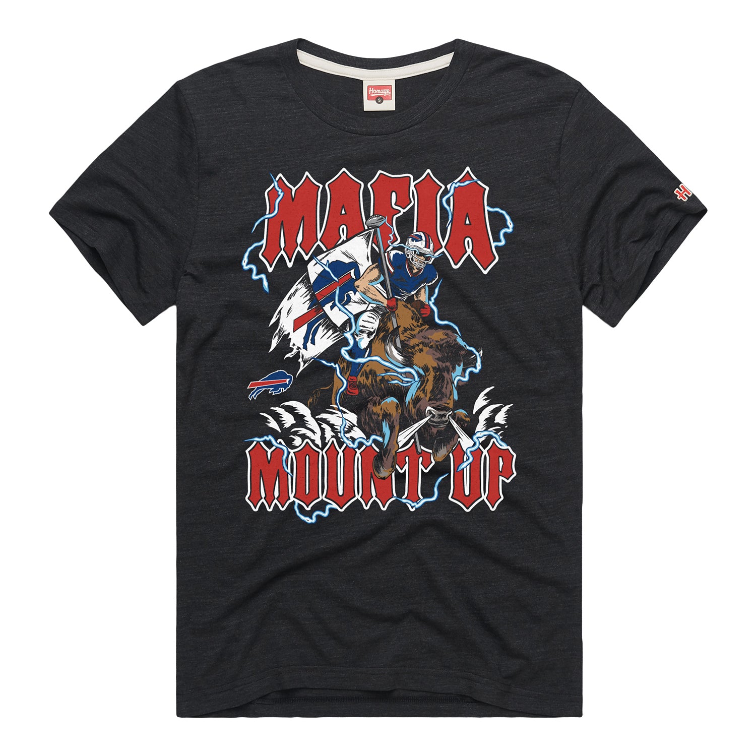 Buffalo Bills Homage Mafia Mount Up T-Shirt In Black - Front View