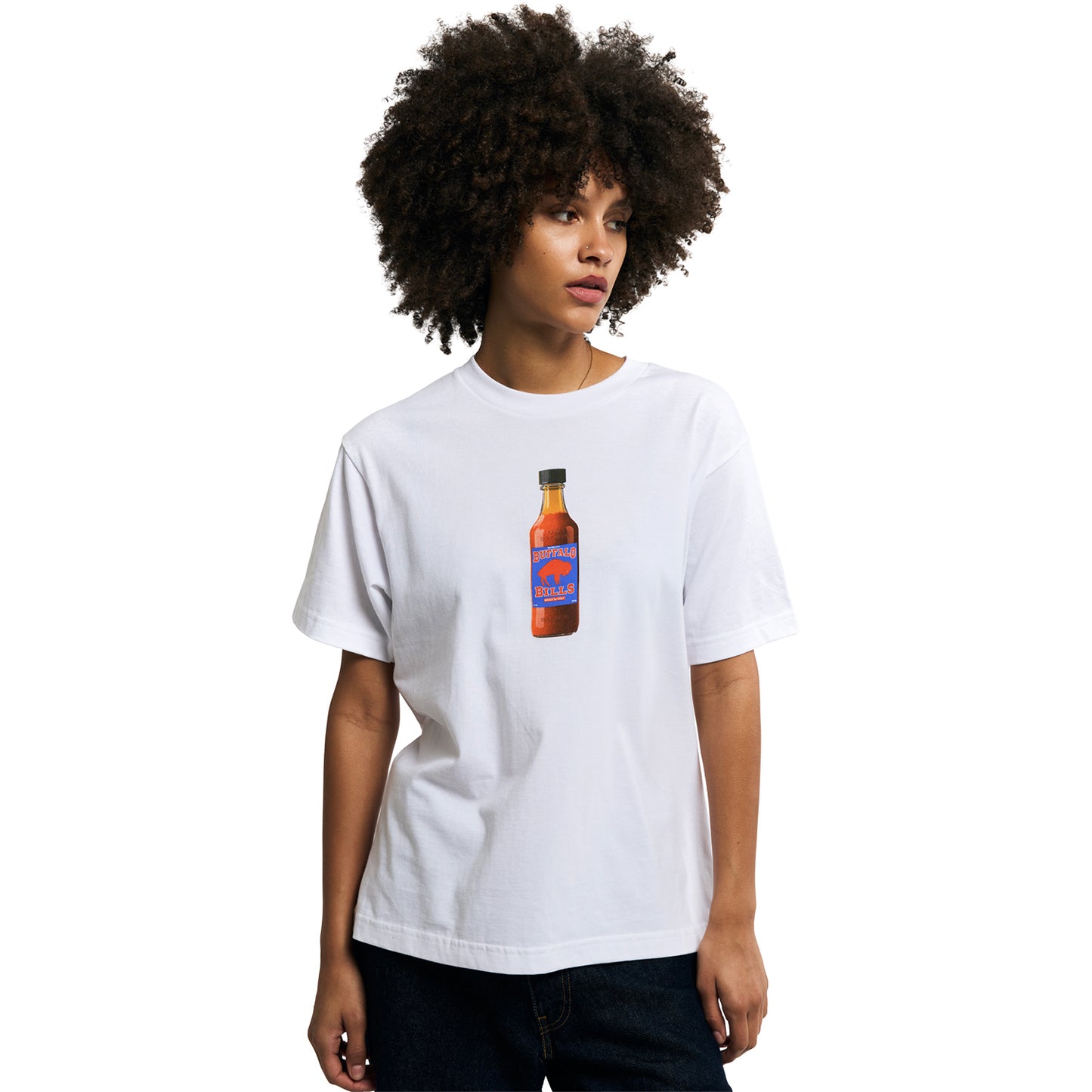 Buffalo Bills GOLF WANG x Bills Sauce Unisex Classic T-Shirt In White On Model - Front View