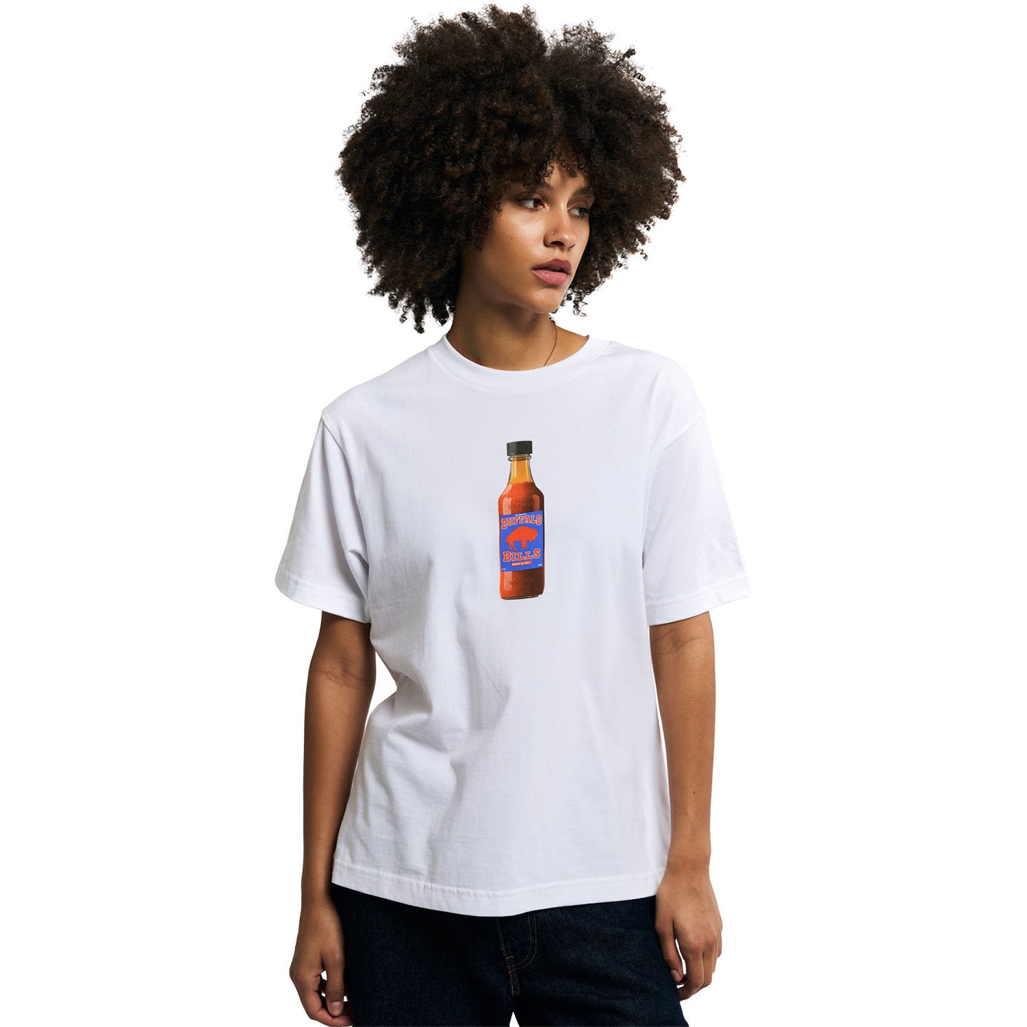 Buffalo Bills GOLF WANG x Bills Sauce Unisex Classic T-Shirt In White On Model - Front View